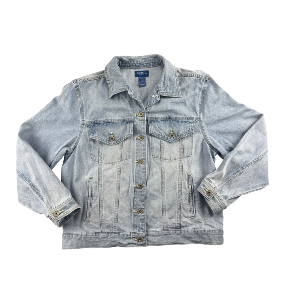 Arizona Jean Co Womens Light Wash Denim Trucker Jacket Large 100% Cotton